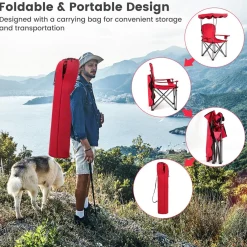 Tangkula Folding Camping Chair, Lightweight Portable Camp Lawn Chair with Adjustable Shade Canopy