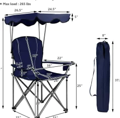 Tangkula Folding Camping Chair, Lightweight Portable Camp Lawn Chair with Adjustable Shade Canopy