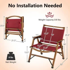 Tangkula Folding Camping Chair, Portable Low Back Beach Chair with Solid Bamboo Frame