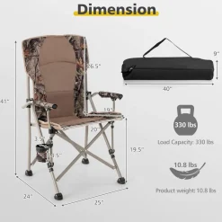 Tangkula Folding Camping Chair, Portable Camp Chair with Padded Seat, Cup Holder, Armrest, Heavy Duty Metal Frame