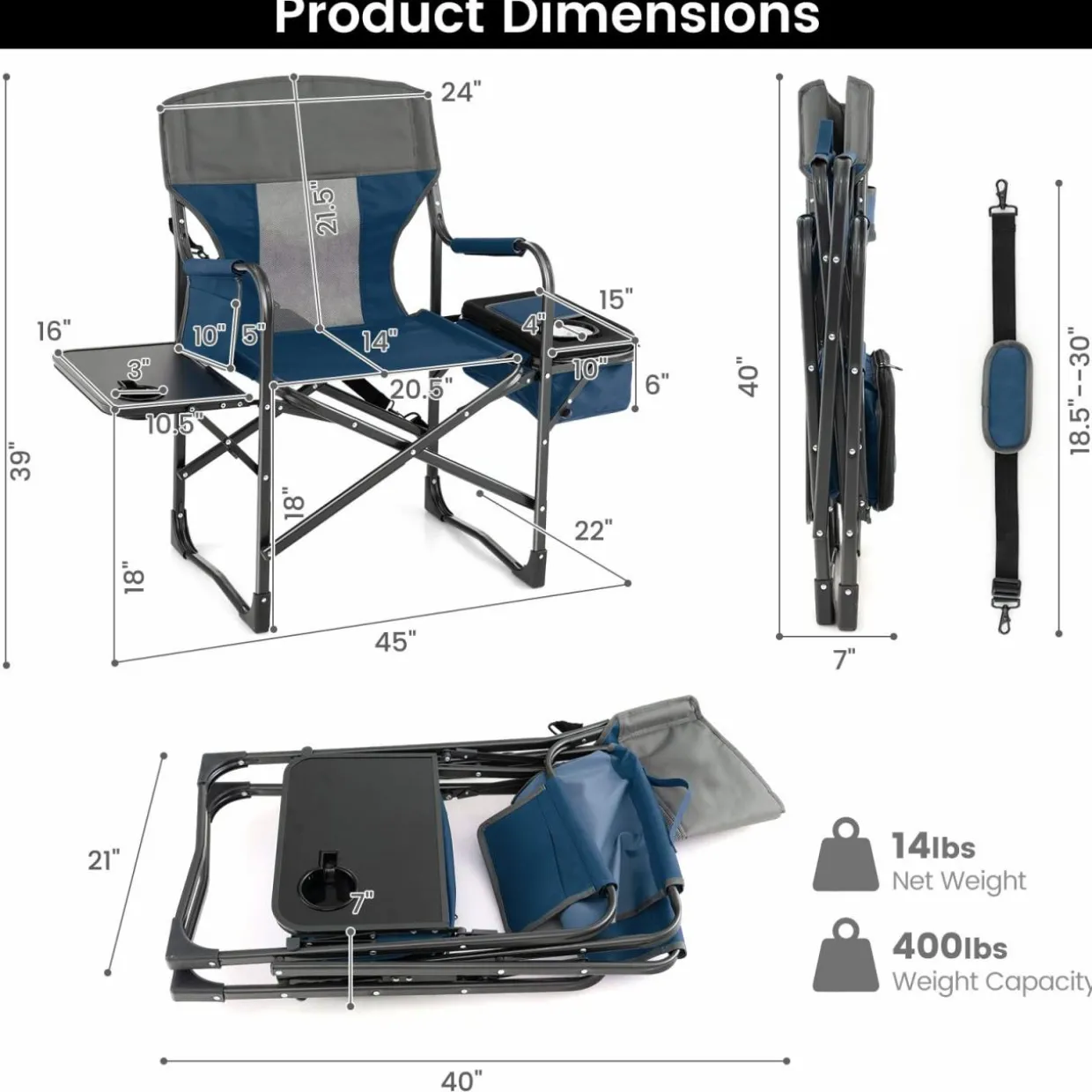 Tangkula Folding Camping Chair, Director Chair