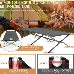 Tangkula Folding Camping Cot, Foldable Sleeping Cot with Side Storage Pocket with Carry Bag
