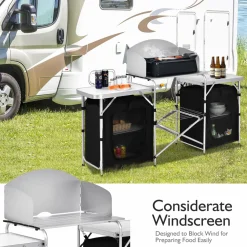 Tangkula Folding Camping Table, 2-Tier Aluminum Camping Kitchen Table