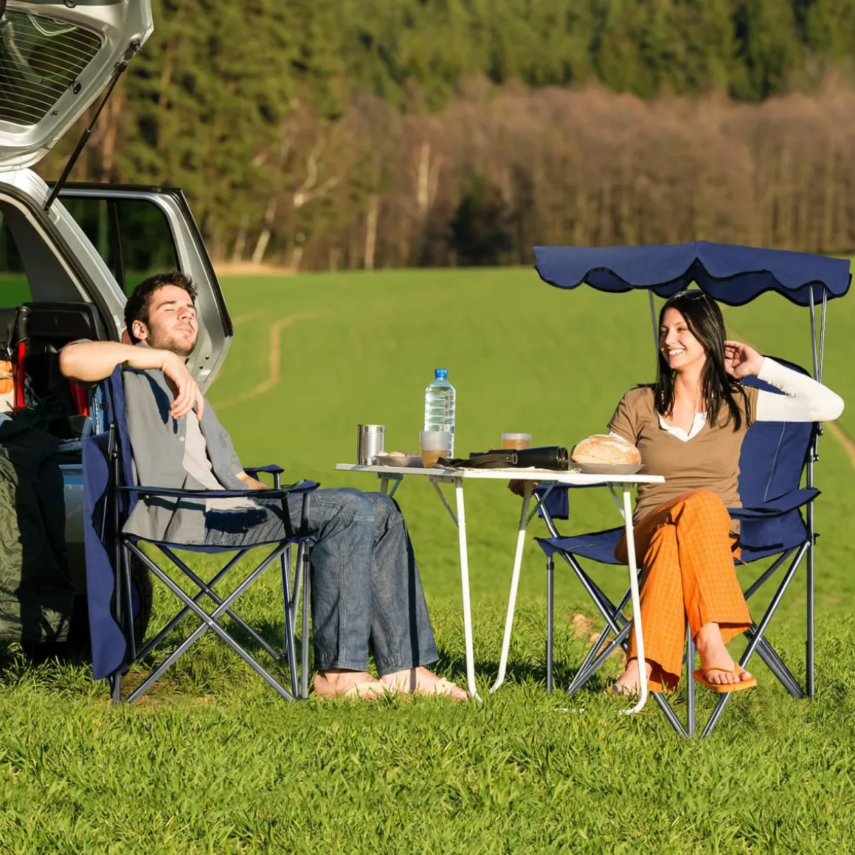 Tangkula Folding Camping Chair, Lightweight Portable Camp Lawn Chair with Adjustable Shade Canopy