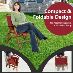 Tangkula Folding Camping Chair, Portable Low Back Beach Chair with Solid Bamboo Frame