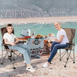 Tangkula Folding Camping Chair, Portable Camp Chair with Padded Seat, Cup Holder, Armrest, Heavy Duty Metal Frame