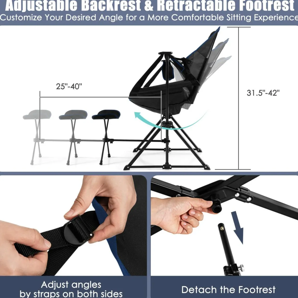 Tangkula Folding Camping Chair, Portable Camp Chair with Retractable Footrest