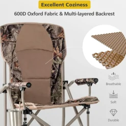 Tangkula Folding Camping Chair, Portable Camp Chair with Padded Seat, Cup Holder, Armrest, Heavy Duty Metal Frame
