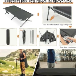Tangkula Folding Camping Cot, Foldable Sleeping Cot with Side Storage Pocket with Carry Bag