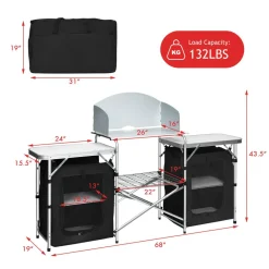 Tangkula Folding Camping Table, 2-Tier Aluminum Camping Kitchen Table