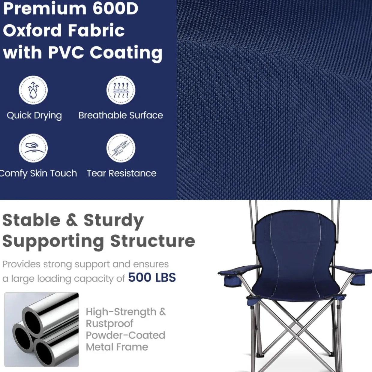 Tangkula Folding Camping Chair, Lightweight Portable Camp Lawn Chair with Adjustable Shade Canopy