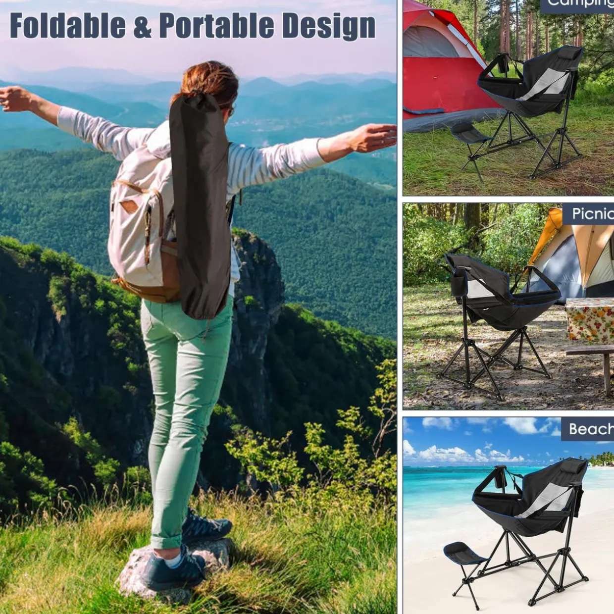 Tangkula Folding Camping Chair, Portable Camp Chair with Retractable Footrest
