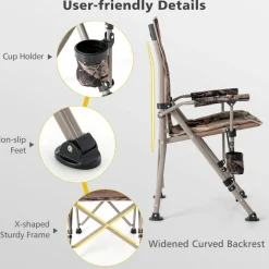 Tangkula Folding Camping Chair, Portable Camp Chair with Padded Seat, Cup Holder, Armrest, Heavy Duty Metal Frame