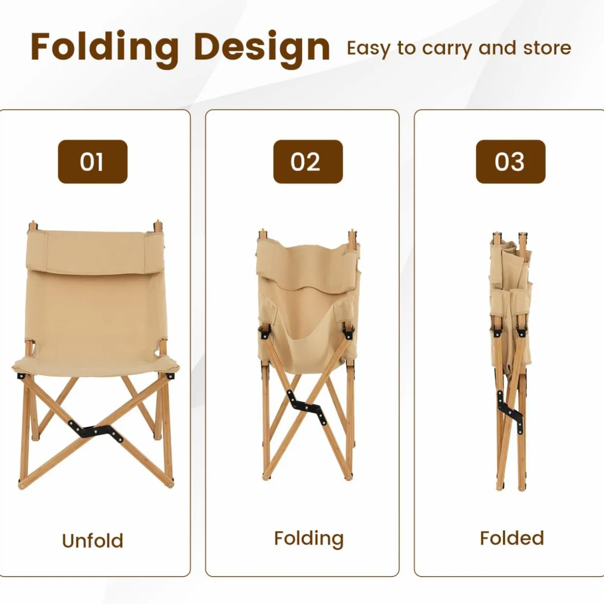 Tangkula Folding Camping Chair, High Back Portable Bamboo Camp Chair with 2-Level Adjustable Backrest