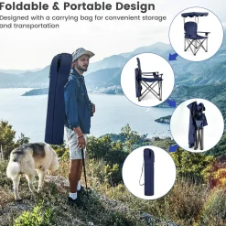 Tangkula Folding Camping Chair, Lightweight Portable Camp Lawn Chair with Adjustable Shade Canopy