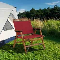 Tangkula Folding Camping Chair, Portable Low Back Beach Chair with Solid Bamboo Frame