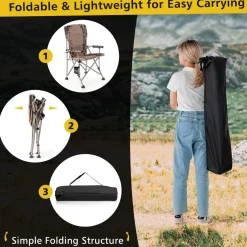 Tangkula Folding Camping Chair, Portable Camp Chair with Padded Seat, Cup Holder, Armrest, Heavy Duty Metal Frame