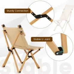 Tangkula Folding Camping Chair, High Back Portable Bamboo Camp Chair with 2-Level Adjustable Backrest
