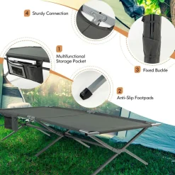 Tangkula Folding Camping Cot, Foldable Sleeping Cot with Side Storage Pocket with Carry Bag