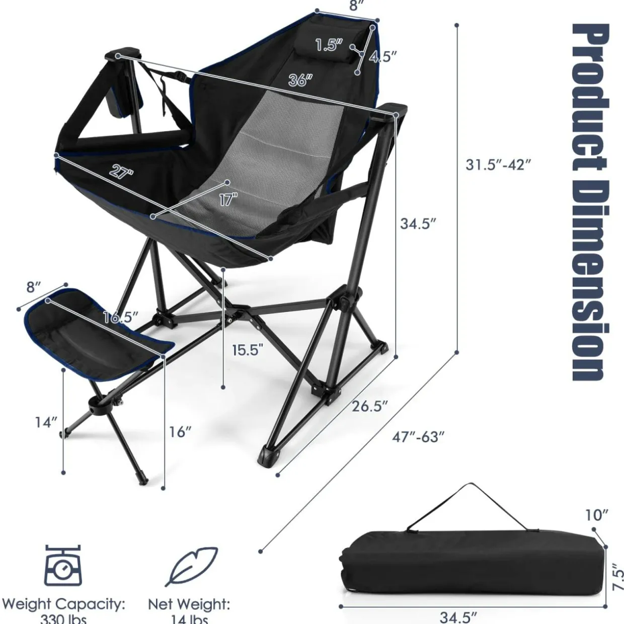 Tangkula Folding Camping Chair, Portable Camp Chair with Retractable Footrest