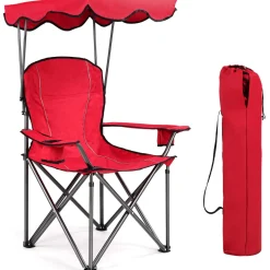 Tangkula Folding Camping Chair, Lightweight Portable Camp Lawn Chair with Adjustable Shade Canopy