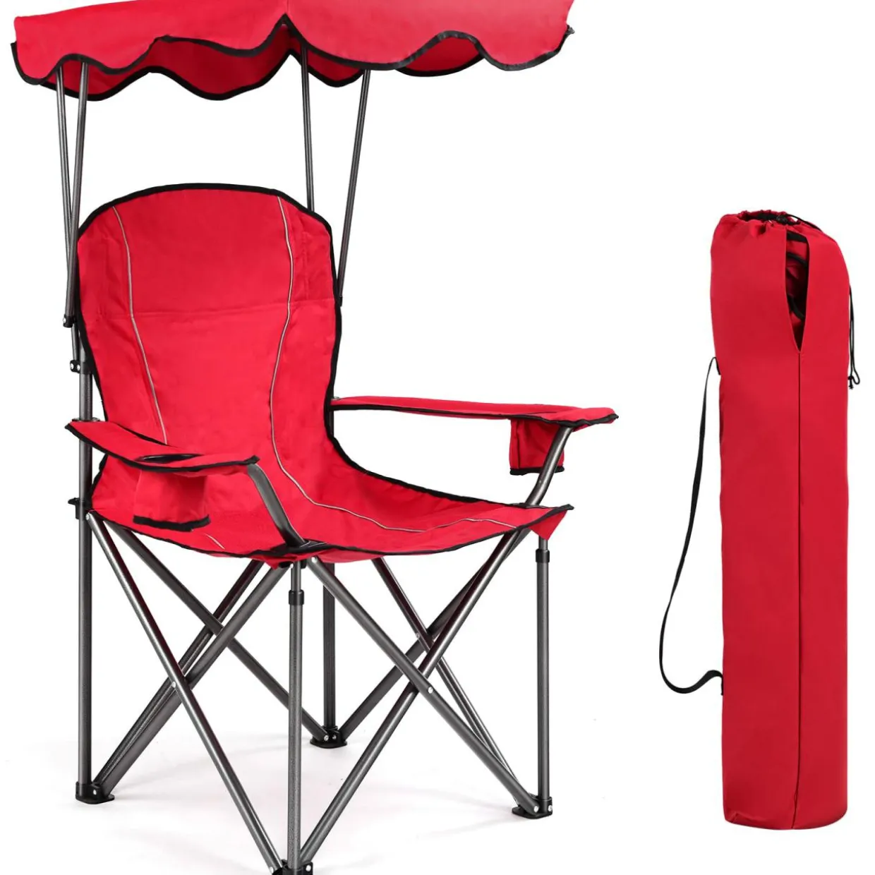 Tangkula Folding Camping Chair, Lightweight Portable Camp Lawn Chair with Adjustable Shade Canopy