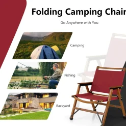 Tangkula Folding Camping Chair, Portable Low Back Beach Chair with Solid Bamboo Frame