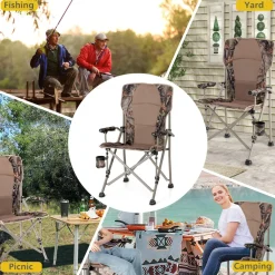 Tangkula Folding Camping Chair, Portable Camp Chair with Padded Seat, Cup Holder, Armrest, Heavy Duty Metal Frame
