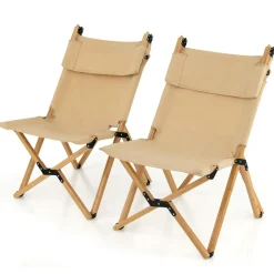 Tangkula Folding Camping Chair, High Back Portable Bamboo Camp Chair with 2-Level Adjustable Backrest