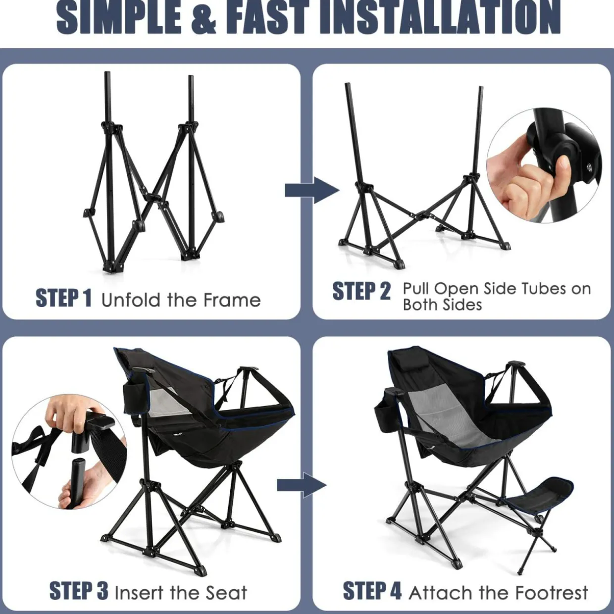 Tangkula Folding Camping Chair, Portable Camp Chair with Retractable Footrest