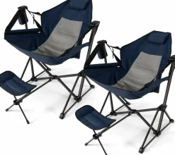 Tangkula Folding Camping Chair, Portable Camp Chair with Retractable Footrest