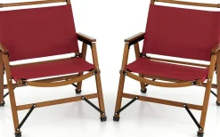 Tangkula Folding Camping Chair, Portable Low Back Beach Chair with Solid Bamboo Frame