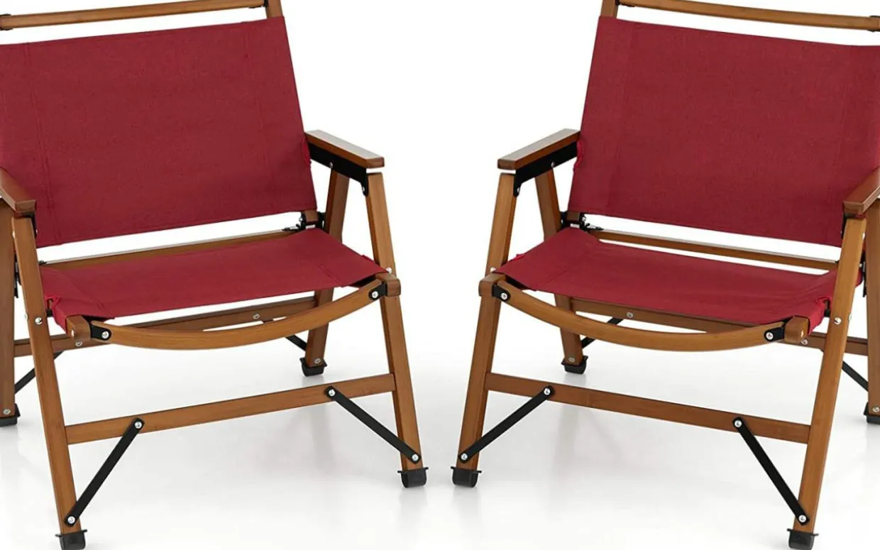 Tangkula Folding Camping Chair, Portable Low Back Beach Chair with Solid Bamboo Frame