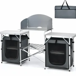 Tangkula Folding Camping Table, 2-Tier Aluminum Camping Kitchen Table