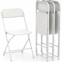 Tangkula Folding Chairs, Outdoor Portable Patio Chairs w/Plastic Seat & Back, Heavy-Duty Metal Frame