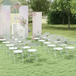 Tangkula Folding Chairs, Outdoor Portable Patio Chairs w/Plastic Seat & Back, Heavy-Duty Metal Frame