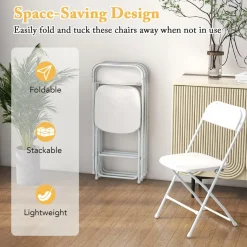 Tangkula Folding Chairs, Outdoor Portable Patio Chairs w/Plastic Seat & Back, Heavy-Duty Metal Frame