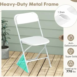 Tangkula Folding Chairs, Outdoor Portable Patio Chairs w/Plastic Seat & Back, Heavy-Duty Metal Frame