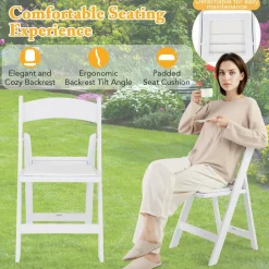 Tangkula Folding Chairs, Outdoor Foldable Patio Chairs with Padded Seats, All-Weather Resin Frame with 1100 LBS Static Load