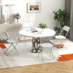 Tangkula Folding Chairs, Outdoor Portable Patio Chairs w/Plastic Seat & Back, Heavy-Duty Metal Frame