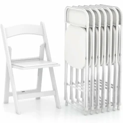 Tangkula Folding Chairs, Outdoor Portable Patio Chairs w/Plastic Seat & Back, Heavy-Duty Metal Frame