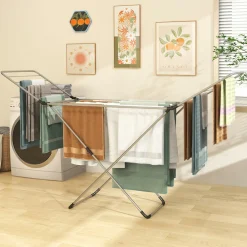 Tangkula Folding Clothes Drying Rack, Lightweight Aluminum Laundry Drying Rack w/Adjustable Wings