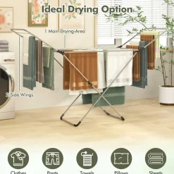 Tangkula Folding Clothes Drying Rack, Lightweight Aluminum Laundry Drying Rack w/Adjustable Wings