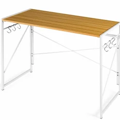 Tangkula Folding Computer Desk, Study Writing Desk with 6 Hooks