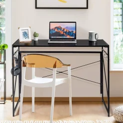 Tangkula Folding Computer Desk, Study Writing Desk with 6 Hooks
