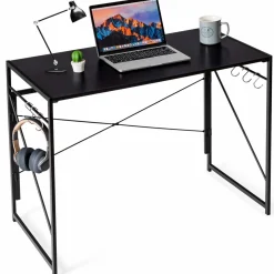 Tangkula Folding Computer Desk, Study Writing Desk with 6 Hooks