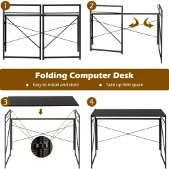 Tangkula Folding Computer Desk, Study Writing Desk with 6 Hooks