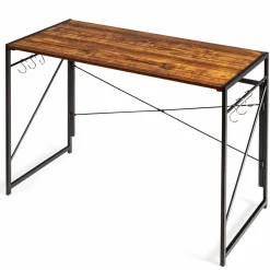 Tangkula Folding Computer Desk, Study Writing Desk with 6 Hooks