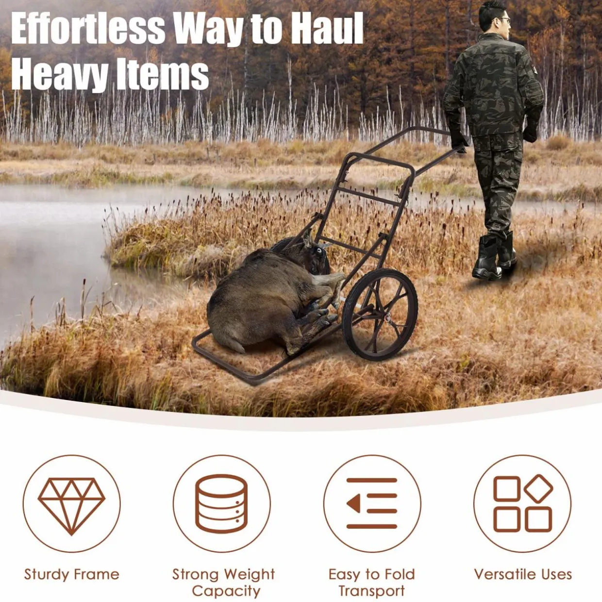 Tangkula Folding Deer Cart, 500lbs Capacity Hunting Game Cart