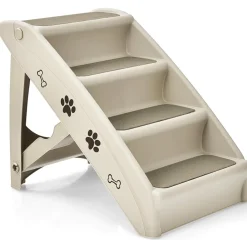 Tangkula Folding Dog Stairs for High Beds, 4 Steps Plastic Dog & Cat Steps with Non-Slip Felt Pad